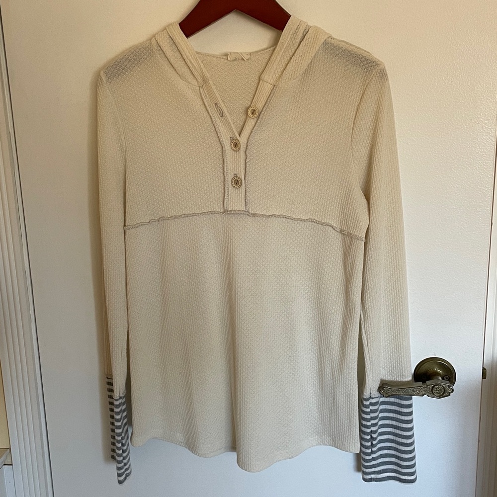 Lovely Melody Cream Textured Fabric Waffle Hoodie Top Size M? VGUC